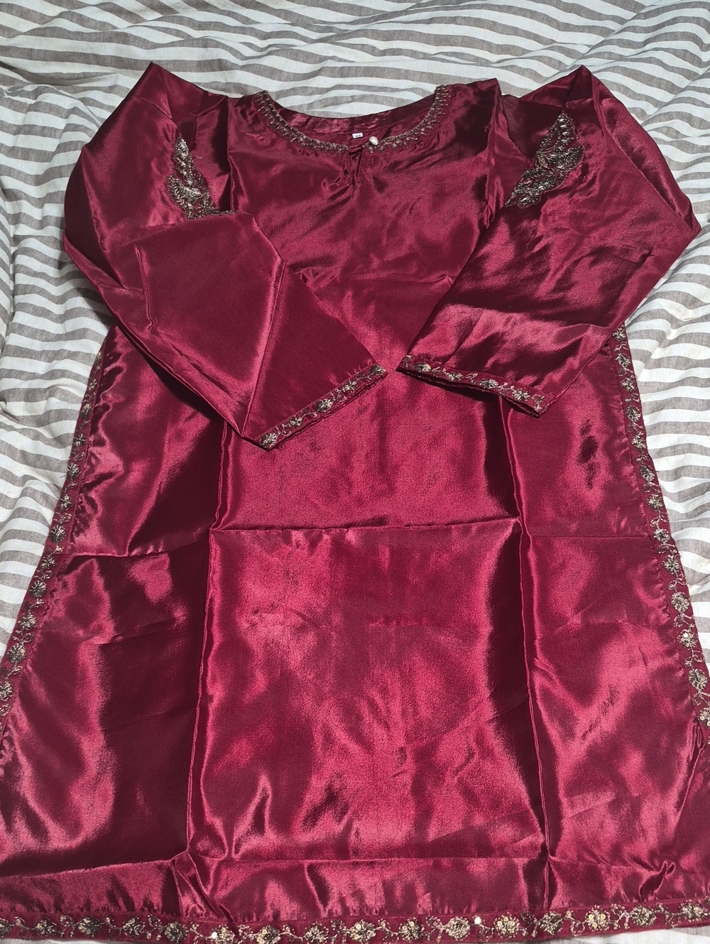 Maroon Embroidered Satin Kurta for Women